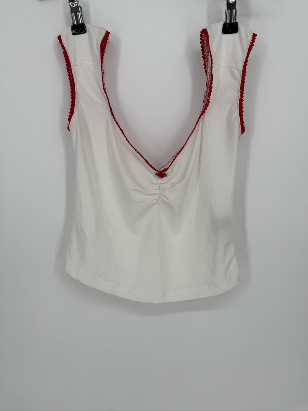 SHEIN White Red Rose Trim Ruched Tank Top XS Coquette Y2K